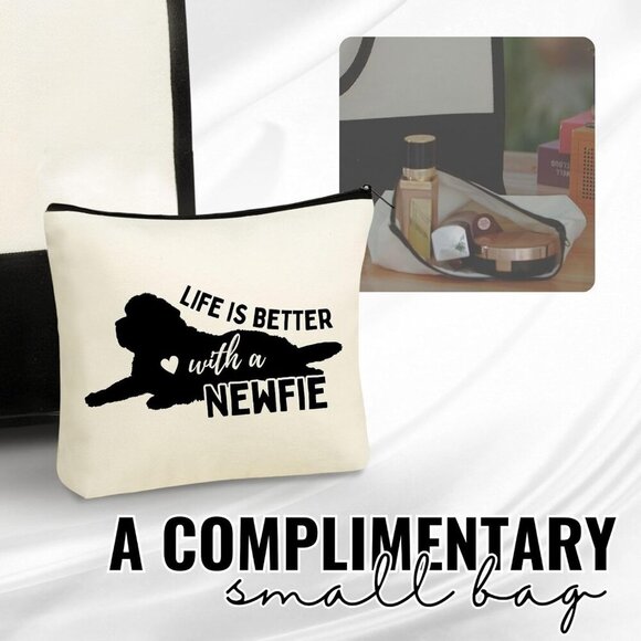 Newfoundland Dog Canvas Bag Women Mother's Day Gift with Zipper & Shoulder Strap - Picture 5 of 7